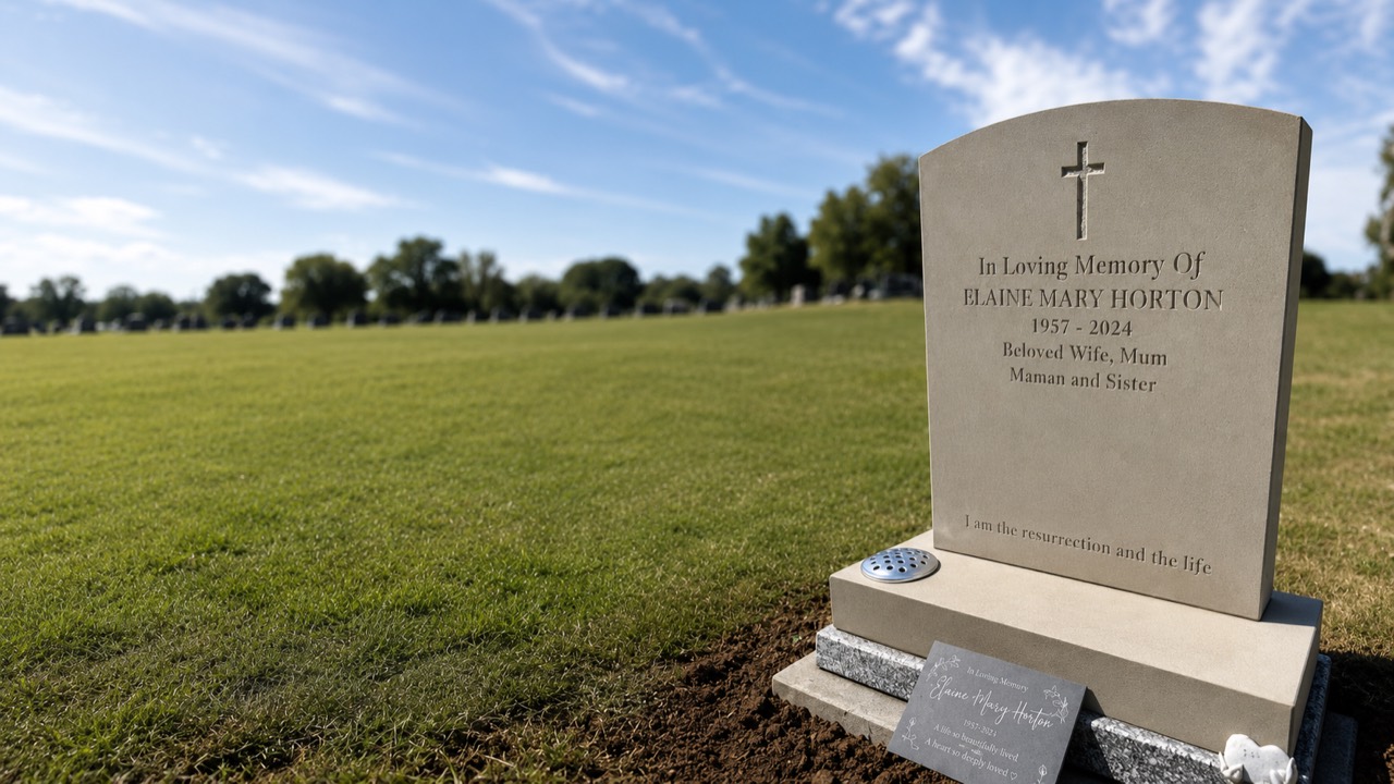 A carefully crafted memorial in a peaceful cemetery