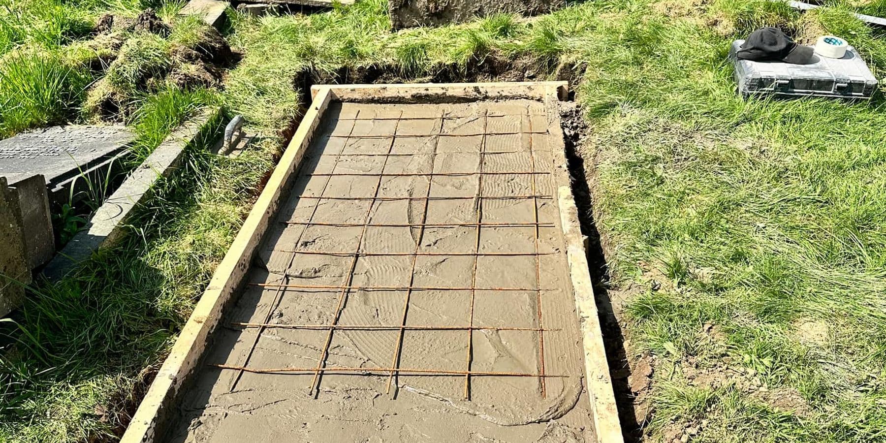 Reinforcement installed in the new concrete memorial foundation